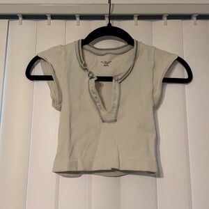 Urban Outfitters Beige Ribbed Button Crop Top